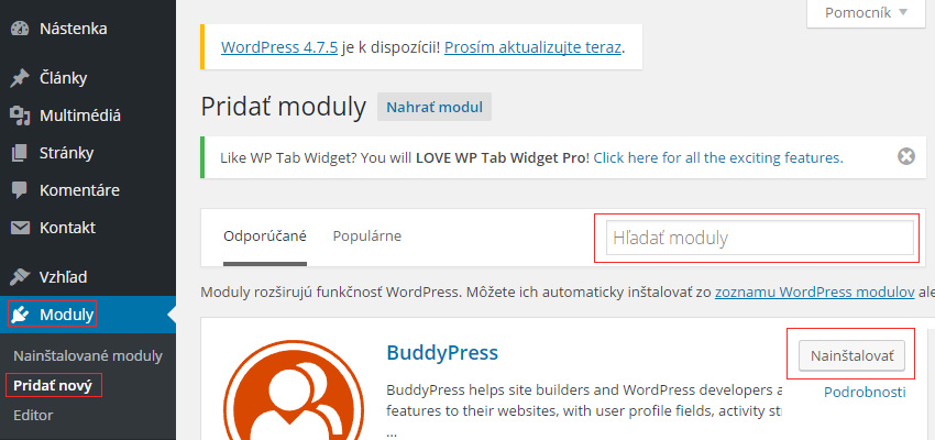 wordpress ako pridať modul na stránku